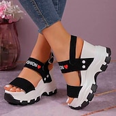 economico Sandali Sportivi-sandali con plateau chunky da donna – sandali sportivi con zeppa neri e bianchi con cinturini regolabili, scarpe estive alla moda per outfit casual e streetwear