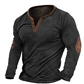 Men's Button T Shirt T Shirt Tee Top Long Sleeve Shirt Long Sleeve V Neck Summer Color Block Fashion Designer Basic Lace up Vacation Street Going out Black Top Tee for Men3