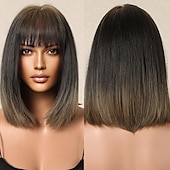 abordables Perruques Synthétiques Sans Bonnet-perruques bob noires pour les femmes perruques bob courtes avec une frange perruques droites pour un usage quotidien remplacement des cheveux cheveux naturels à la recherche d&#039;une fille utilisation