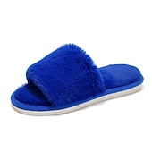 cheap Women's Slippers &amp; Flip-Flops-Women's Plush Fuzzy Open-Toe Slippers – Cozy Indoor Home Shoes with Soft Faux Fur for Winter Comfort