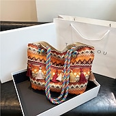 economico Borsette e borse tote-borsa tote in tela ricamata bohémien – borsa a tracolla con nappe colorate per donna, borsa da viaggio casual da spiaggia