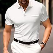 preiswerte Klassisches Poloshirt für Herren-Herren Polo mit Knopfleiste Baumwoll-Poloshirt Lässig Ferien Revers Gerippter Polokragen Kurzarm Mode Basic Einfach Klassisch Sommer Normale Passform Marineblau Schwarz Weiß Burgunderrot Himmelblau