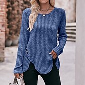 preiswerte Damen Einfache Oberteile-Damen T Shirt Burgunderrotes T-Shirt Glatt Basic Langarm Rundhalsausschnitt Normale Oberteile Täglich Wochenende Schwarz Wein Blau Grün Grau Herbst Winter