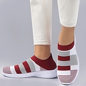 ieftine Adidași de Damă-pantofi sport de damă cu slip-on, respirabili, cu dungi roz și gri - pantofi confortabili de mers