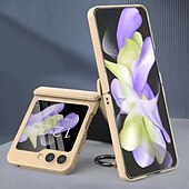 cheap Samsung Cases-Phone Case For Samsung Galaxy Z Flip 7 Z Flip 5 Back Cover Portable with Stand Holder with Screen Protector Solid Color Tempered Glass PC