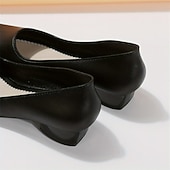 abordables Sandalias planas de mujer-Zapatos negros de tacón bajo para mujer: zapatos clásicos sin cordones con punta redonda para la oficina, el trabajo y ocasiones formales.