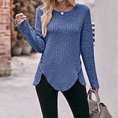 preiswerte Damen Einfache Oberteile-Damen T Shirt Burgunderrotes T-Shirt Glatt Basic Langarm Rundhalsausschnitt Normale Oberteile Täglich Wochenende Schwarz Wein Blau Grün Grau Herbst Winter
