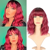 voordelige Feestpruiken-Pastel Golvende Perkament Met Luchtponny Vrouwen Korte Bob Paarse Roze Krullende Schouderlengte Bob Synthetische Dagelijkse Gebruik Kleurrijke Cosplay Perkament voor Meisjes Halloween Perkamenten