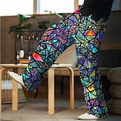 preiswerte Bedruckte Freizeithosen für Herren-Herren Hose Hosen Sommerhosen Strandhose Kordelzug Elastische Taille 3D-Druck Farbblock Grafik-Drucke Geometrie Komfort Casual Täglich Festtage Strassenmode Hawaiianisch Hellgrün Rote