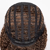 baratos Perucas de festa-perucas afro curtas e cacheadas com franja para mulheres negras perucas afro marrom crespo e cacheado para mulheres negras perucas sintéticas resistentes ao calor perucas marrons fofas perucas de