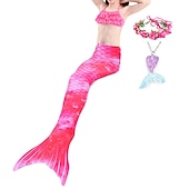 voordelige Zeemeermin badpak-Kinderen Voor meisjes Vijf stuk Zeemeermin zwemkleding Badmode Bikini Strand Zwemmen Regenboog Tie Dye leuke Style Badpakken 3-10 jaar Zomer Licht Blauw Kleurrijk