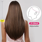economico Parrucche trendy sintetiche-parrucche castane per donna parrucca sintetica a strati lunghi e lisci capelli naturali parte centrale