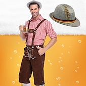 economico pantaloni di pelle-Birra Oktoberfest Costume Lederhosen Camicia Cappello alpino Bavarese Bavarese Tedesco Monaco di Baviera Prati Per uomo Panno in stile tradizionale Blusa Shorts Cappello
