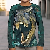 abordables Animales 3D para Niño-Chico 3D Graphic Animal Dinosaurio Camiseta Manga Larga Impresión 3D Verano Primavera Otoño Deportes Moda Ropa de calle Niños 3-12 años Exterior Casual Diario Ajuste regular