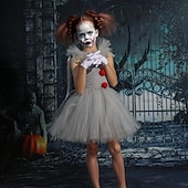 olcso Klasszikus horror-Azt Bohóc Pennywise Farsangi jelmez Ruhák Szerepjáték Jelmezek Tüllszoknya Gyermek Lány Szerepjáték Ijesztő jelmez Teljesítmény Parti Farsang Álarcos mulatság Mardi Gras Könnyű farsangi jelmez