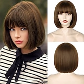 cheap Synthetic Trendy Wigs-Red Wig Bangs Short Red Bob Wig for Women Auburn Wig Bob with Bangs for Daily Party Cosplay