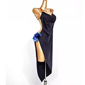 cheap Latin Dancewear-Latin Dance Dress Hollow-out Pure Color Splicing Women&#039;s Performance Party Sleeveless Spandex Ice Silk