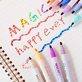 お買い得  絵画、描画、画材-6/12個のマジックカラーチェンジハイライターセット、ダブルチップチゼルチップ12個のソフトカラー蛍光マーカー、レインボーペンジャーナル漫画DIYノート絵画、イースターデコレーション、画材