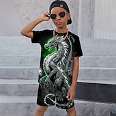 cheap Boy&#039;s 3D Animals-Boys 3D Graphic Animal Dragon T-shirt &amp; Shorts T-shirt Set Clothing Set Short Sleeve 3D prints Summer Spring Active Sports Fashion Kids 3-13 Years Outdoor Vacation Street Regular Fit