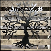 abordables decoración de pared de metal-Árbol de metal para decoración de pared, árbol de la vida, arte de pared de metal, pájaro, adorno para el hogar, dormitorio, sala de estar, decoración de ventanas