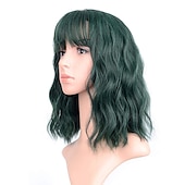 baratos Perucas de festa-Peruca Curta Loiro com Mechas Rosas Perucas com Franja Peruca Bob Cacheada e Ondulada Sintética com Comprimento até os Ombros para Meninas Fantasias de Halloween e Festas de Cosplay