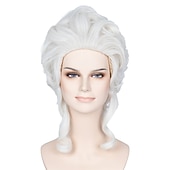 cheap Historical Wigs-Short Curly Platinum White Wig Victorian Wig Baroque 18th Century Wig Women Queen Carnival Cosplay Halloween Wigs