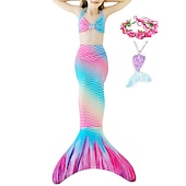 cheap Mermaid Swimsuit-Kids Girls&#039; Five Piece Mermaid Swimwear Swimwear Bikini Swimming Rainbow Cute Sexy Print Bathing Suits 3-10 Years Summer Light Blue Rose Gold