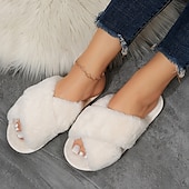 billiga Inneskor och flip-flops till damer-Mysig rosa fuskpäls damtofflor - mjuk och mjuk korsbandsstil, perfekt för avkoppling hemma och vardagskläder inomhus