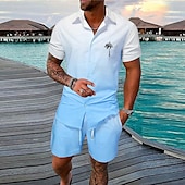 economico Set di camicie stampate da uomo-Per uomo Sfumatura Albero di Cocco Piante Tropicali 2 pezzi Set di camicie Camicia hawaiana estiva Manica Corta Pantaloni corti Collo ripiegato Moda Streetwear Designer All&#039;aperto Streetwear Casuale