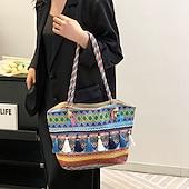 economico Borsette e borse tote-borsa tote in tela ricamata bohémien – borsa a tracolla con nappe colorate per donna, borsa da viaggio casual da spiaggia