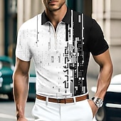 Men's Geometric Zip Polo Shirts Golf Shirt Short Sleeve Polo Shirts Collared Shirts Casual Vacation Wear Formal Wear Festival Wear 3D Print Quarter Zip Polo Blue-Green White Blue 7