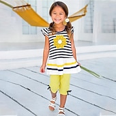 economico Completi per bambine-Da ragazza 3D A strisce Tinta unita Completo Manica corta Estate Primavera Attivo Bambino (1-4 anni) Giornaliero Per eventi