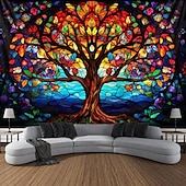 cheap Tree of Life Tapestry-L.T.HOME Tree of Life Hanging Tapestry Stained Glass Colorful Wall Art Large Tapestry Mural Decor Photograph Backdrop Blanket Curtain Home Bedroom Living Room Decoration