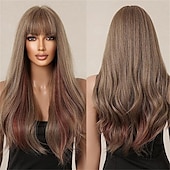 economico Parrucche trendy sintetiche-parrucche rosse per donna cosplay lunga parrucca di capelli sintetici ondulati naturali con frangia
