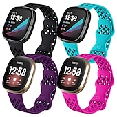 Χαμηλού Κόστους Ζώνες ρολογιών Fitbit-4 Πακέτο Smart Watch Band Συμβατό με Fitbit Versa 3 Sense Versa 4 Sense 2 σιλικόνη Εξυπνο ρολόι Λουρί Αδιάβροχη Ρυθμιζόμενο Αθλητικό Μπρασελέ Αντικατάσταση Περικάρπιο