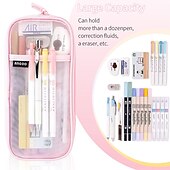 voordelige etuis &amp; houders-Easthill Grid mesh pen etui met rits helder make-up kleur etui make-up tas multifunctionele reisschool tienermeisjes transparante stationaire tas office organizer box voor volwassenen (roze)