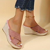 voordelige Sleehaksandalen-damessandalen met sleehak – zwarte suède open teen instapper met gevlochten platform voor zomer-, casual- en strandkleding