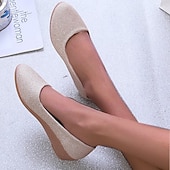 economico Slip-ons e mocassini da donna-ballerine con zeppa glitterate rosa da donna: comode ballerine scintillanti slip-on per uscite casual, feste e uso quotidiano