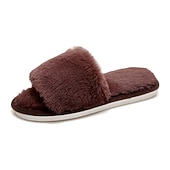 cheap Women's Slippers &amp; Flip-Flops-Women's Plush Fuzzy Open-Toe Slippers – Cozy Indoor Home Shoes with Soft Faux Fur for Winter Comfort