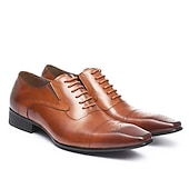 cheap Formal-Men&#039;s Black Faux Leather Oxford Dress Shoes - Classic Cap Toe Design with Brogue Detailing, Perfect for Formal Events, Weddings, and Business Attire