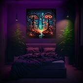 זול שטיחי קיר של Blacklight-trippy magic mushroom blacklight שטיח שטיח uv reactive glow party neon misty mushroom פסיכדלי תלוי שטיח קיר אמנות קיר ציור קיר לחדר שינה בסלון