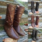 billiga Sko-Medeltida kostymer Renässans Skor Platta jazzstövlar Pirat Krigare Riddare Viking Korsfarare Maskeradkläder Herr Unisex Keltiskt Pirat Halloween Maskerad Prestanda Fest / afton LARP Vuxna Skor