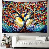 cheap Tree of Life Tapestry-L.T.HOME Tree of Life Hanging Tapestry Stained Glass Colorful Wall Art Large Tapestry Mural Decor Photograph Backdrop Blanket Curtain Home Bedroom Living Room Decoration