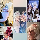 cheap Historical Wigs-Short Curly Platinum White Wig Victorian Wig Baroque 18th Century Wig Women Queen Carnival Cosplay Halloween Wigs