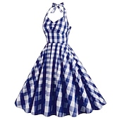お買い得  ドレス-1950年代風 レトリ／ヴィンテージ ロカビリー スイングドレス フレアワンピース チェック／ギンガム 仮装 女性用 マスカレード カジュアル／普段着 バチェロレッテパーティー 成人 ドレス ホームカミングドレス 春夏