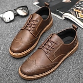 preiswerte Halbformell-Schwarze Oxford-Schuhe aus Kunstleder für Herren – klassische Brogue-Details mit strapazierfähiger Sohle für formelle und legere Kleidung