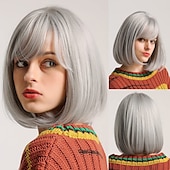 levne Syntetické trendy paruky-blonďatá bobová paruka s ofinou 13 krátkých bobových paruk pro ženy krátká blonďatá paruka s tmavými kořínky tepelně odolná syntetická paruka přírodní hledá pro každodenní párty a cosplay