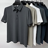  Men's Textured Golf Polos Shirts Casual Holiday Classic Short Sleeve Fashion Basic Plain Buttons Summer Regular Fit Navy Black White Yellow Green Dark Blue Textured