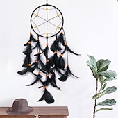abordables Attrapeurs de rêves-Attrape-rêves noir fait à la main cadeau tenture murale décor art ornement artisanat plume pour enfants chambre mariage festival