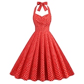olcso Ruhák-Retró 1950-es Rockabilly A-Line ruha Swing ruha Pánt Pöttyös Női Álarcos mulatság Alkalmi / Napi Lánybúcsú Felnőttek Ruha Hazatérő ruhák Tavaszi nyár